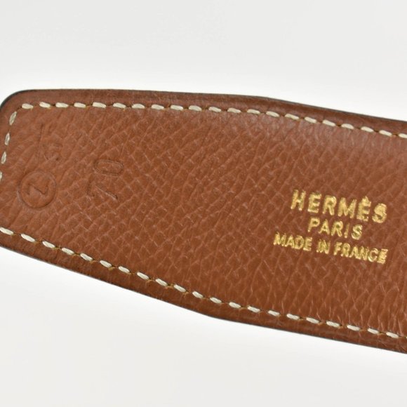 HERMES: Black/Brown, Leather & Gold "H" Buckle Belt fits 25" to 28" (wb) - Picture 11 of 11